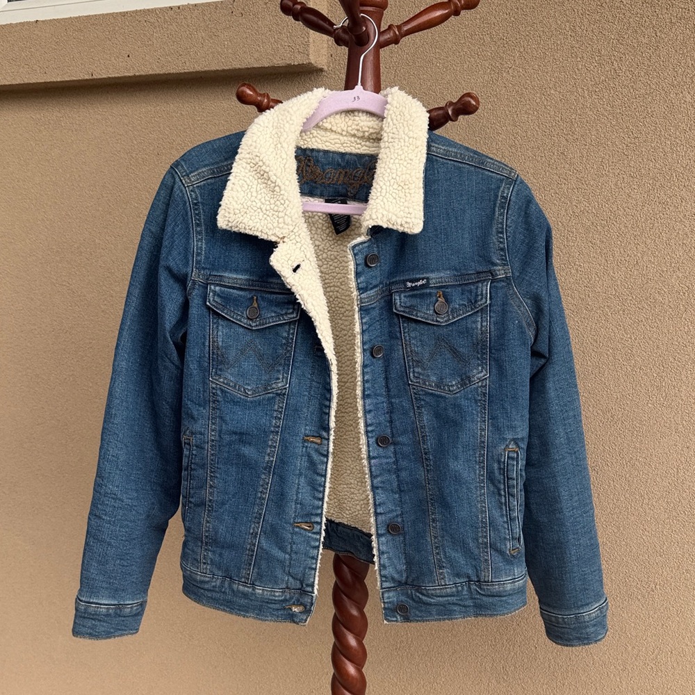 Wrangler Denim Jacket with White Sherpa Lining